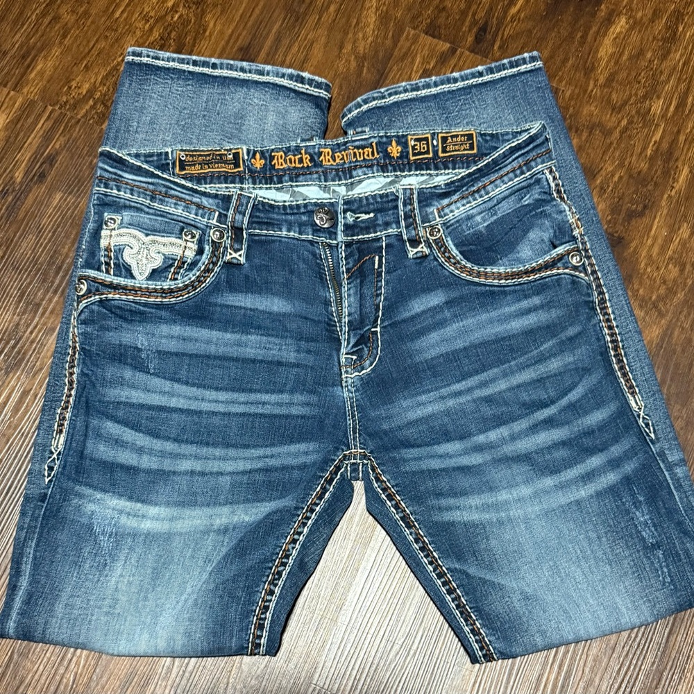 Rock Revival Dark Blue Denim Jeans Ander Straight